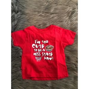NEW "i'm too cute to be a miss state fan" red t-shirt size 2